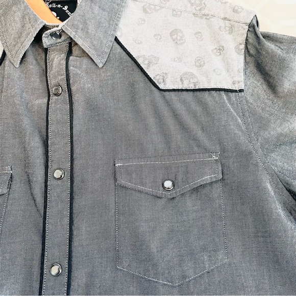 Rock Roll n Soul Men Western-Inspired Skull Long Sleeve Button-Up Shirt Size XL - Picture 4 of 7